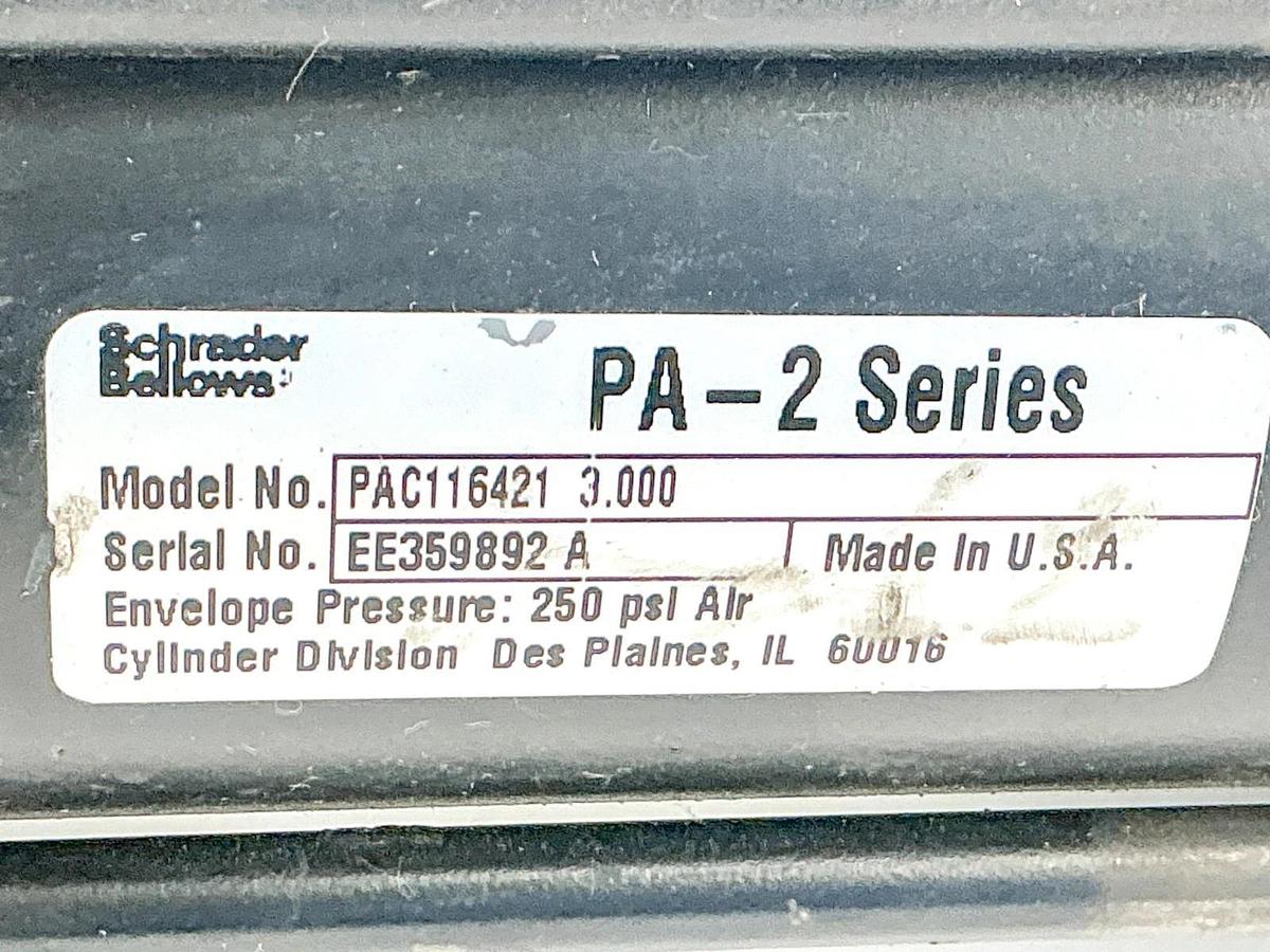 Used Parker PAC11642 3.000 Pneumatic Cylinder 250PSI 3" Stroke PA-2 Series