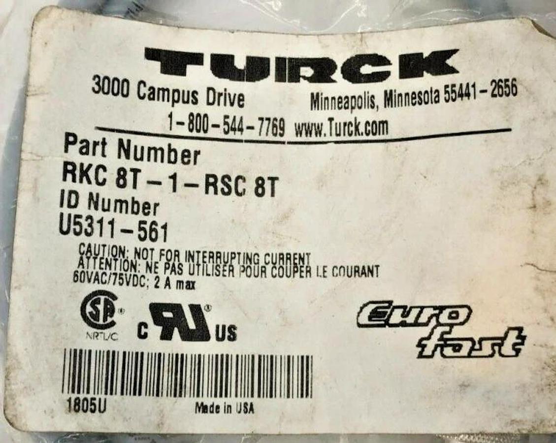 New Turck RKC 8T-1-RSC 8T Cordset, U5311-561
