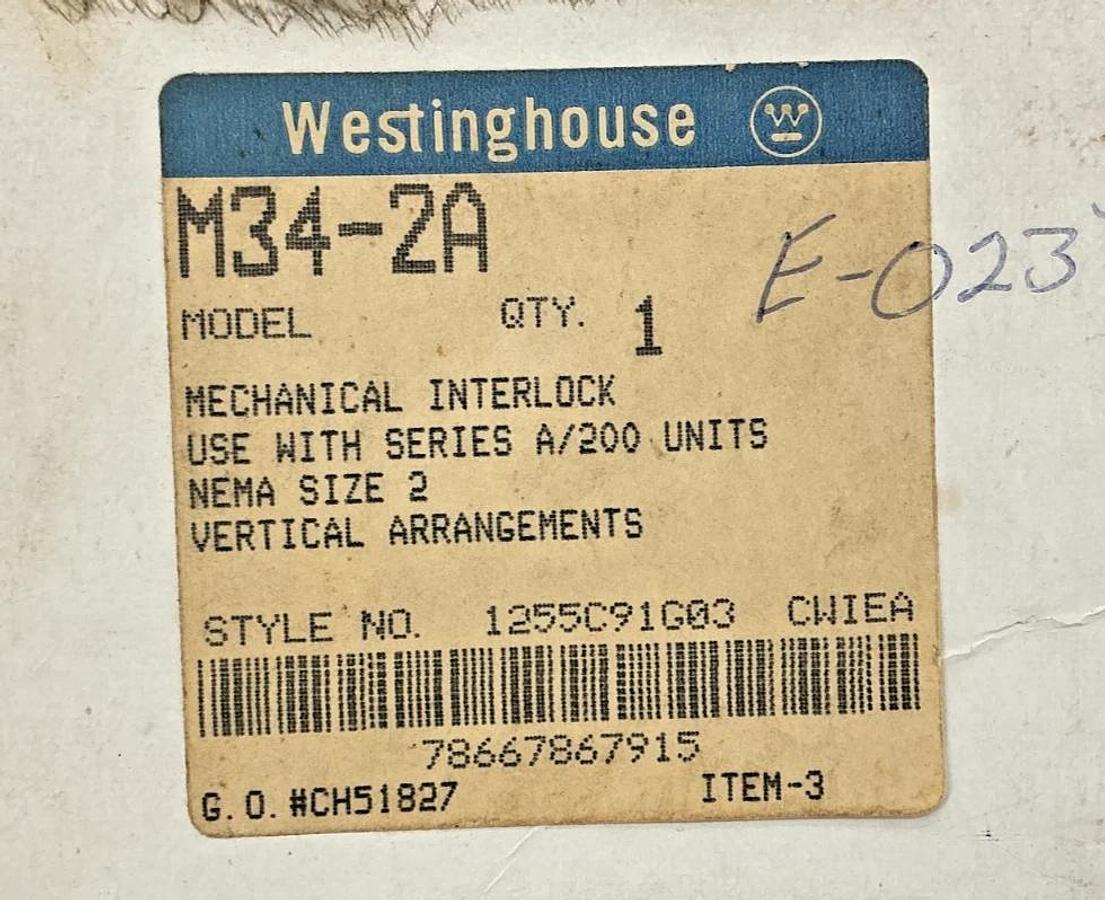 Used Westinghouse M34-2A Mechanical Interlock use w/ A/200 Units M342A 1255C91G03