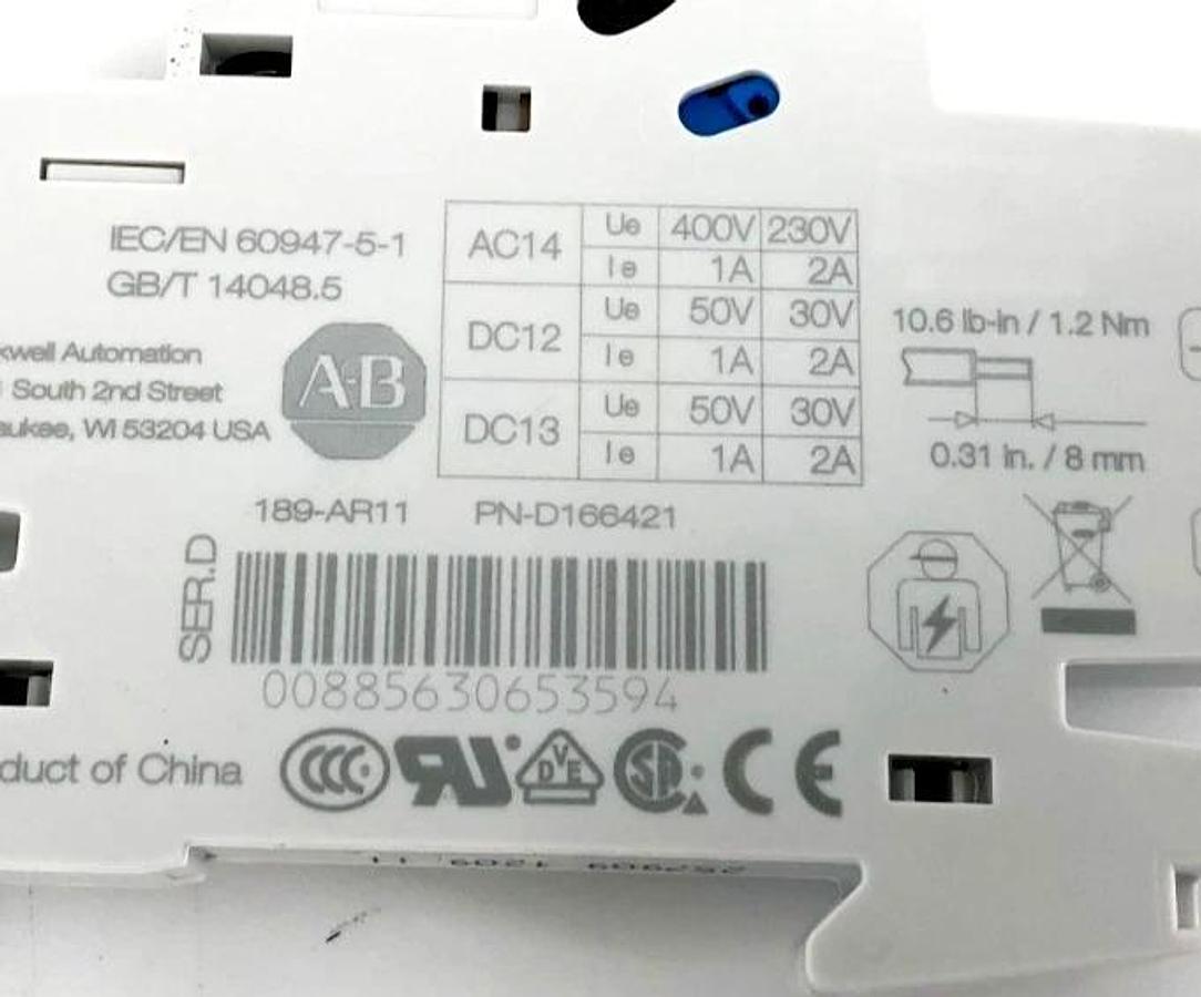 Lot of 2 New Allen Bradley 189-AR11 Ser. D Auxiliary Contacts 1NO/NC D166421