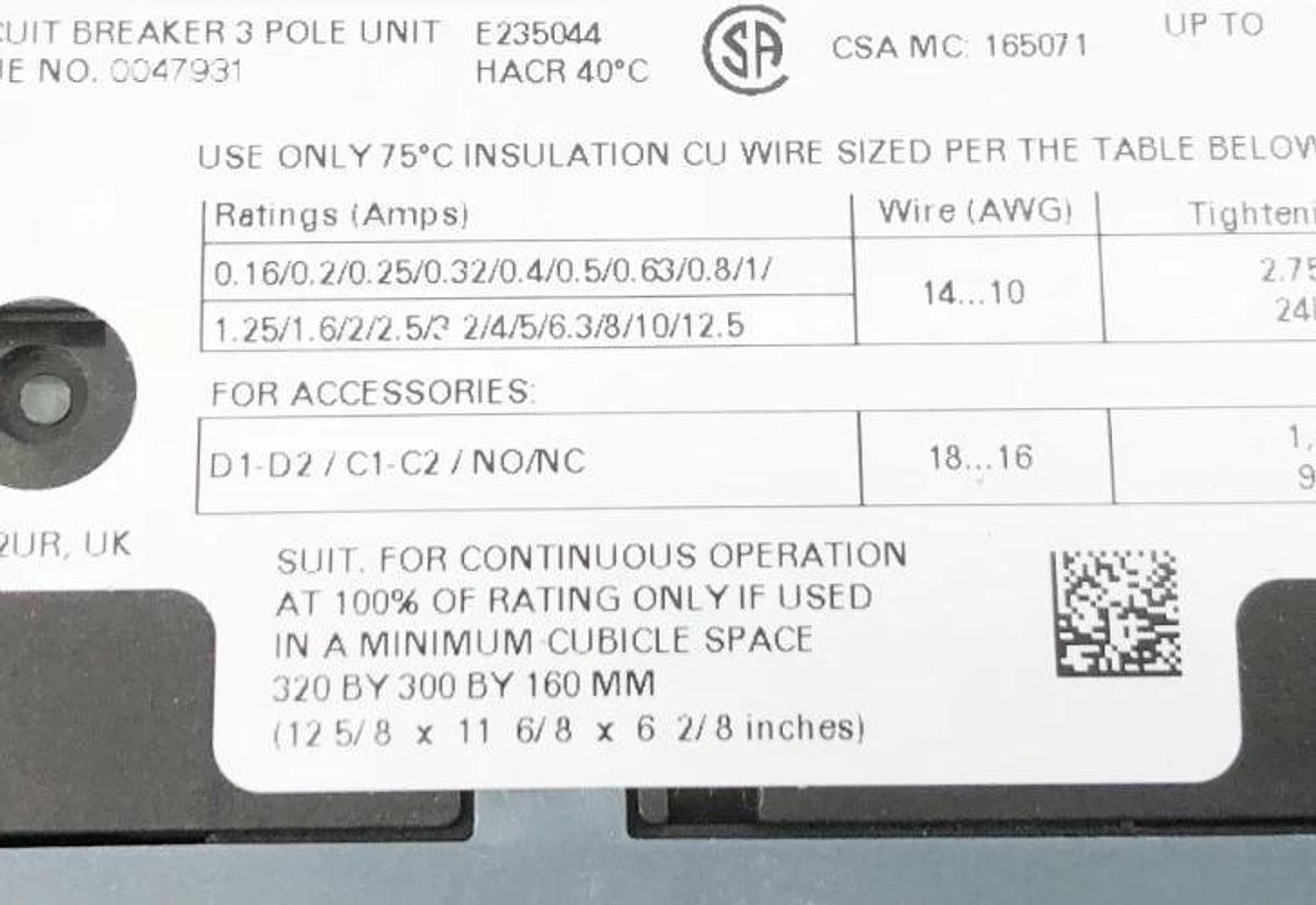 New Siemens 3RV2811-1CD10 Circuit Breaker 690VAC 3 Pole 2.5A