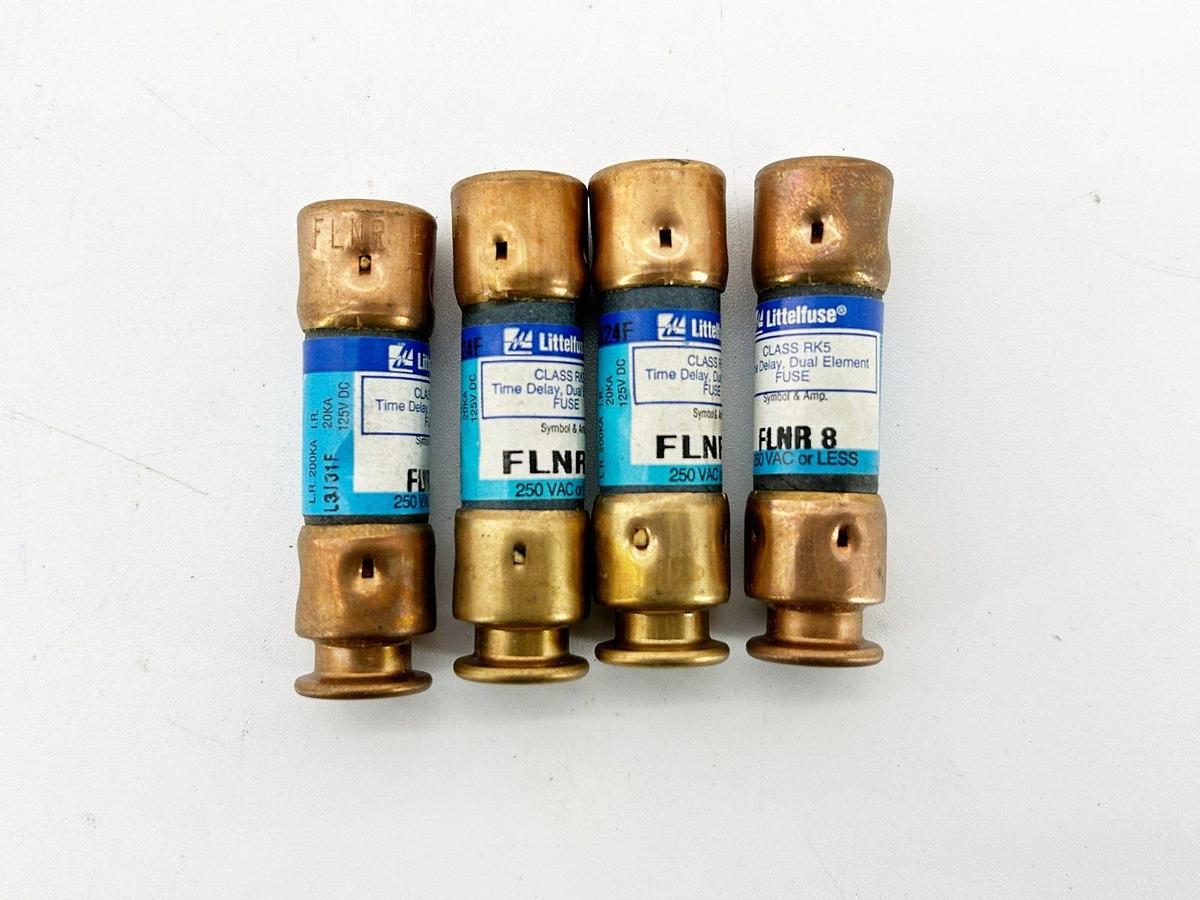 New Lot of 4 Littelfuse FLNR 8 Time Delay Dual Element Fuse 8A 250VAC