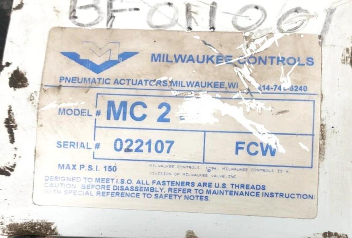 Used Milwaukee Controls MC 2 Pneumatic Actuator w/ CW223 Butterfly Valve