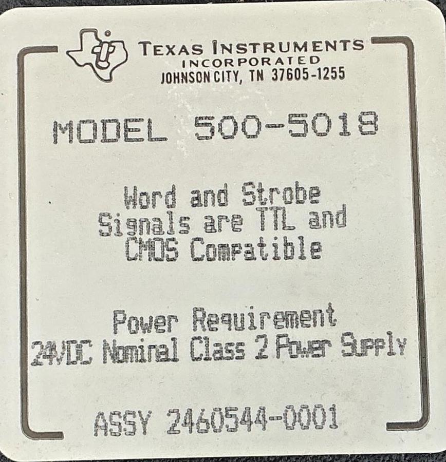 Used Texas Instruments 500-5018 Word Input Module 24VDC Nominal Class 2 Power Supply