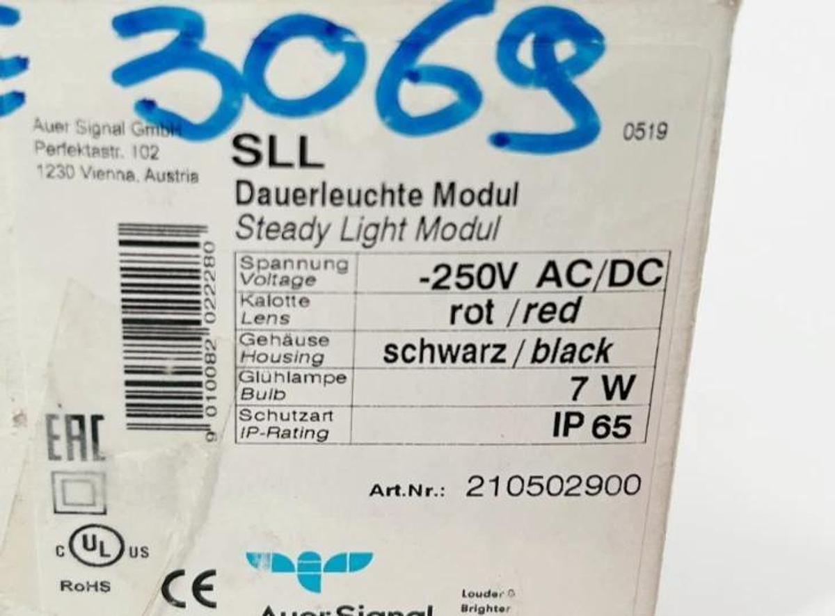 New Auer Signal 210502900 Steady Light Module Red 250VAC/DC