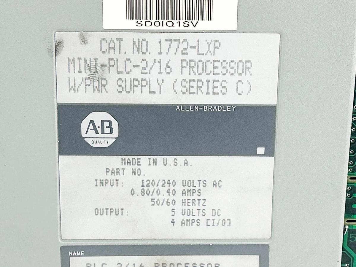 New Allen Bradley 1772-LXP Processor Module 4A 240V 50.60Hz 4k Word SRAM Ser.C