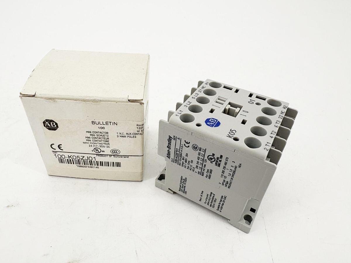 New Allen Bradley 100-K05ZJ01 Ser. A Mini Contactor 24VDC Coil 1NC 3P