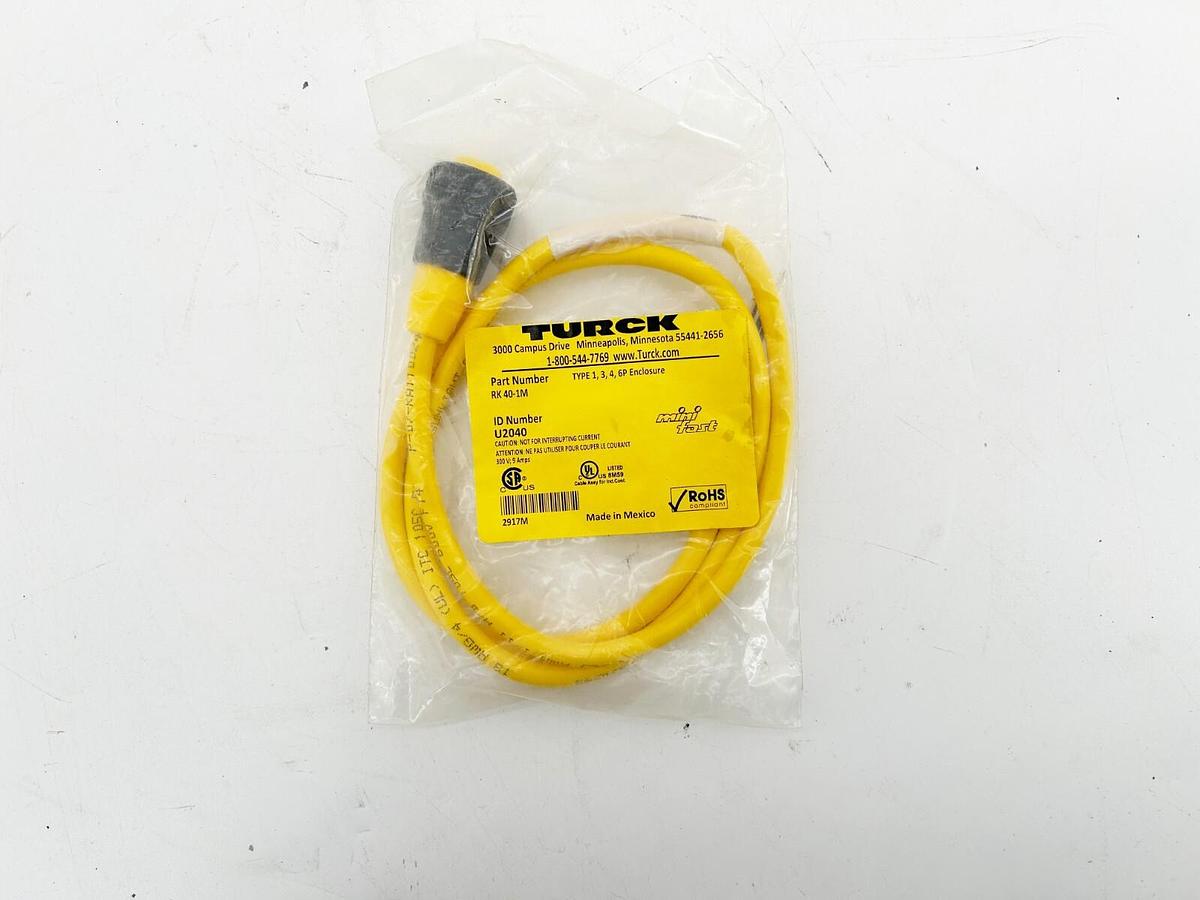 New Turck RK 40-1M Single Ended Cordset 7/8" Minifast 4 Wire 18AWG U2040
