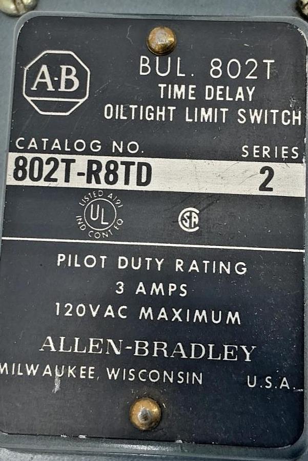 Used Allen Bradley 802T-R8TD Ser 2 Oiltight Limit Switch Time Delay 3A 120V Max