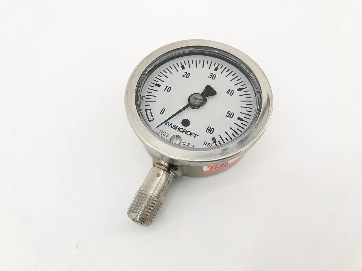 New Ashcroft 63-1008-SL-02L-60# Duralife Gauge 63mm 60psi Lower Mount 10386267-3