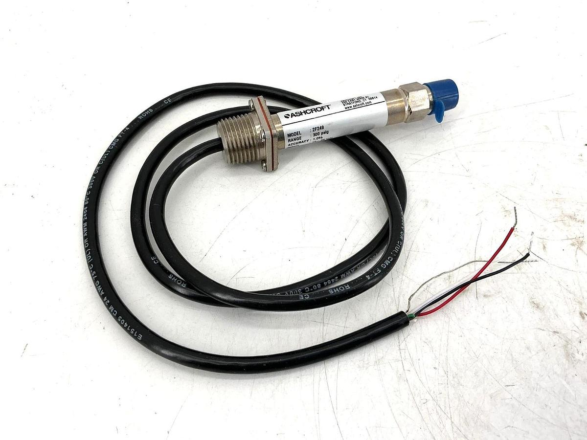 Used Ashcroft 2F249 Pressure Transducer Range: 300PSIG INPUT 10-36VDC OUTPUT 4-20mA