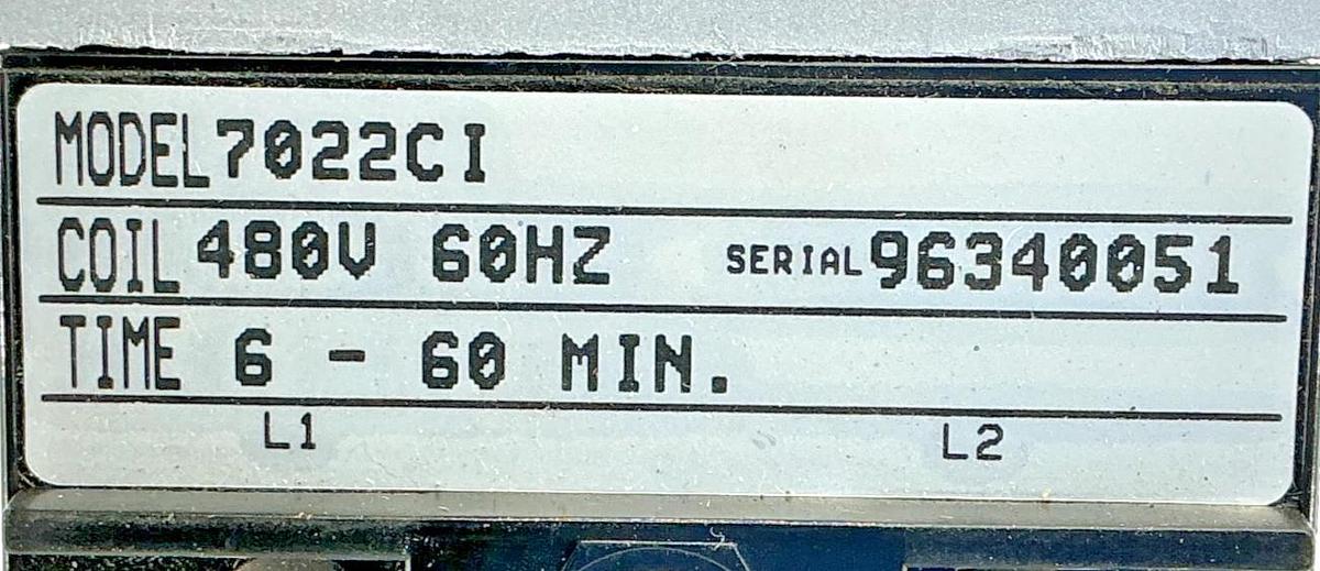Used AGASTAT 7022CI Timing Relay Coil 480V 60HZ 6-60Min 15A 120/240VAC