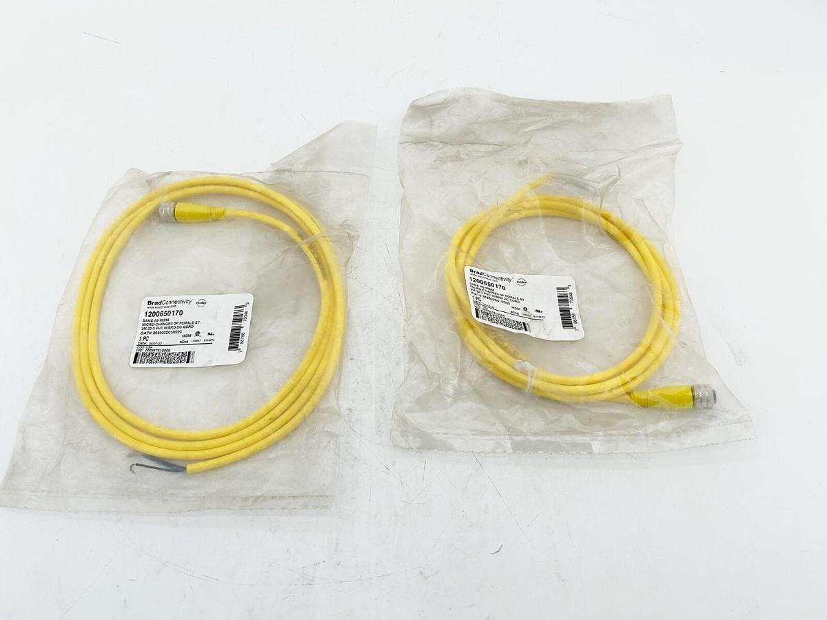 New Lot of 2  Brad Connectivity 1200650170 Cordset Micro Change 3P Female SZT 2m