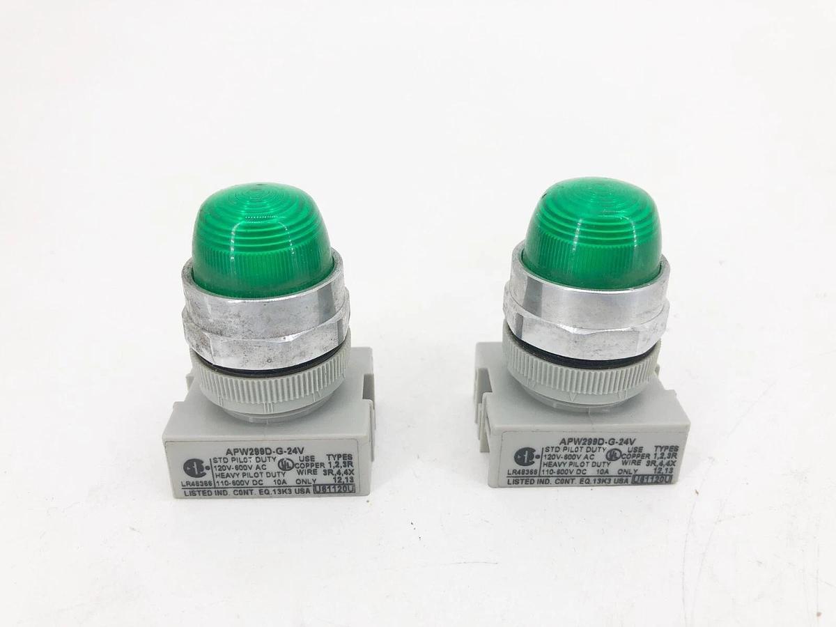Used Lot of 2 Idec APW299D-G-24V Green Pilot Lights 24V