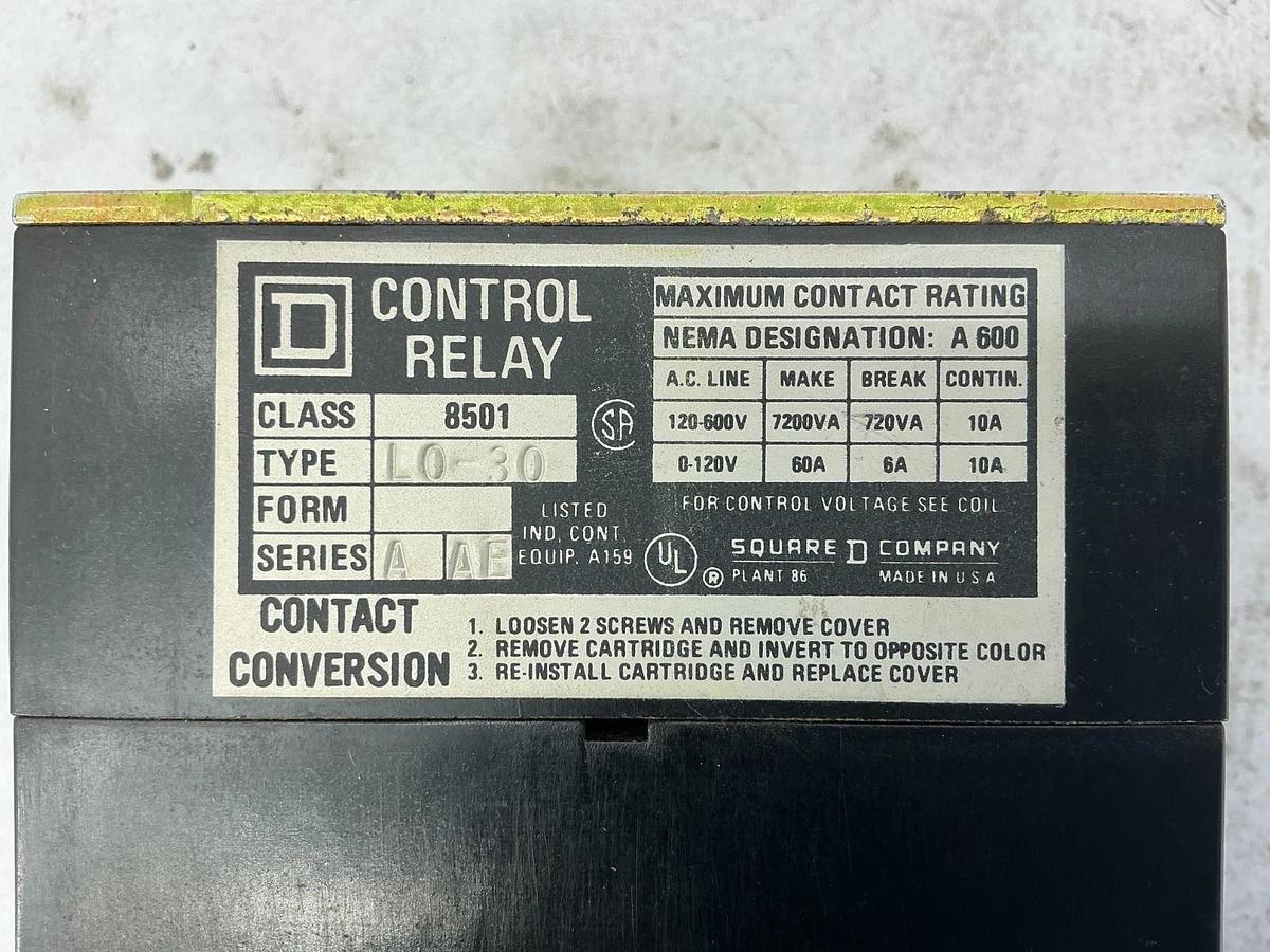 Used Square D 8501LO30 Ser A Magnetic Control Relay 440/480VAC Coil 8501L030
