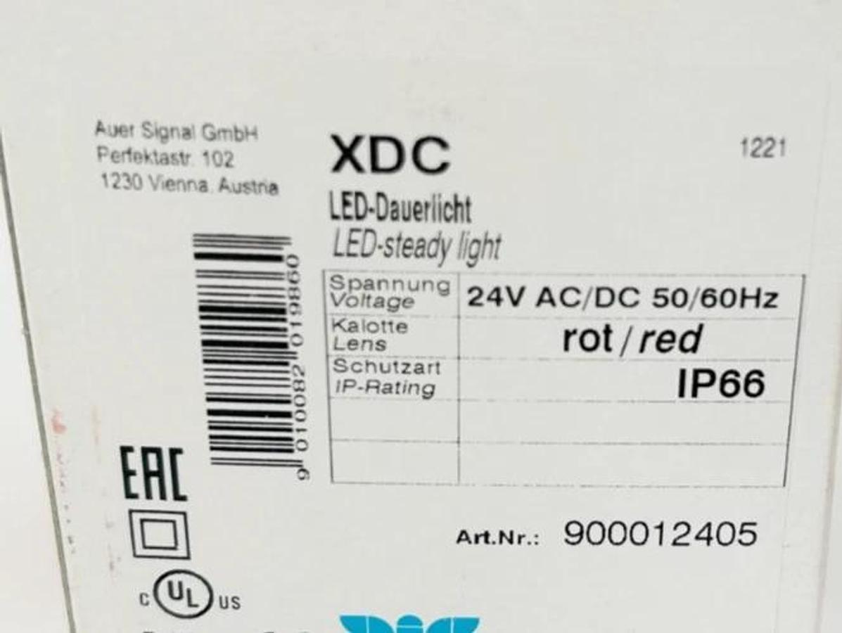 New Auer Signal 900012405 Steady LED Light Red 24VAC/DC