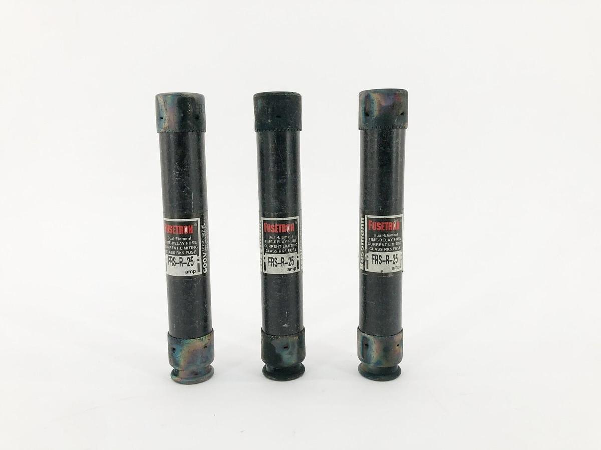 Used Lot of 3 Bussmann FRS-R-25 Time Delay Fuses 25A 600VAC Class RK5