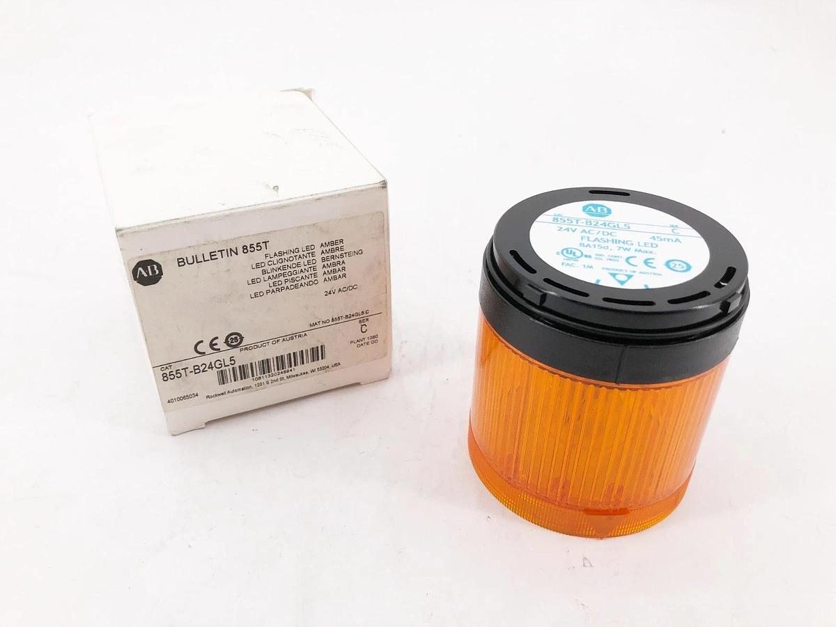 New Allen Bradley 855T-B24GL5 Ser. C Flashing LED Amber Stack Light