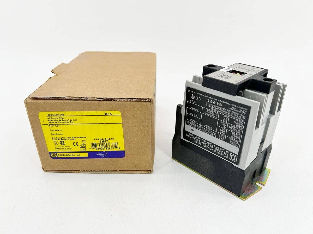 New Square D 8501-XO40V06 AC Control Relay 10A 600V 440/480Vac 50.60Hz Type X