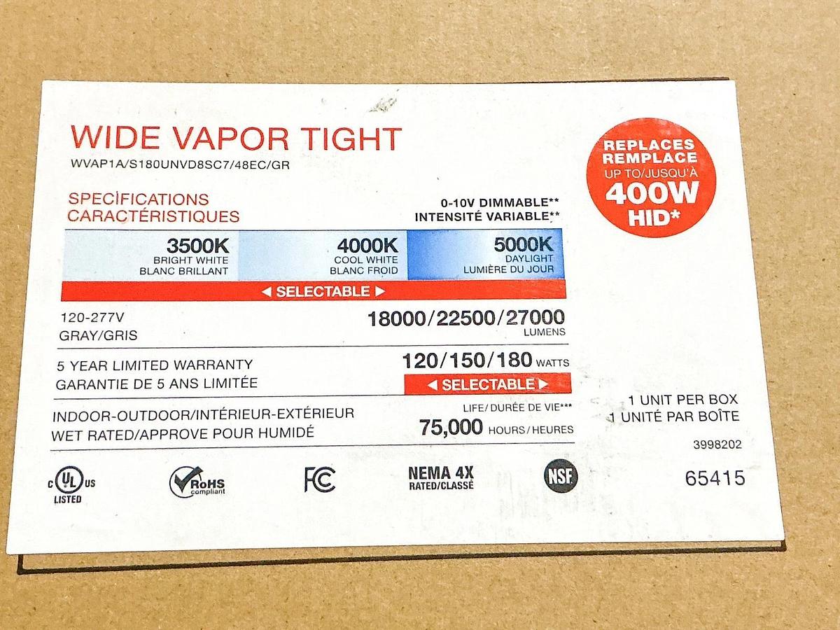 New Sylvania WVAP1A/S180UNVD8SC7/48EC/GR Lamp Fixture 180W 400W 277V 65415-0