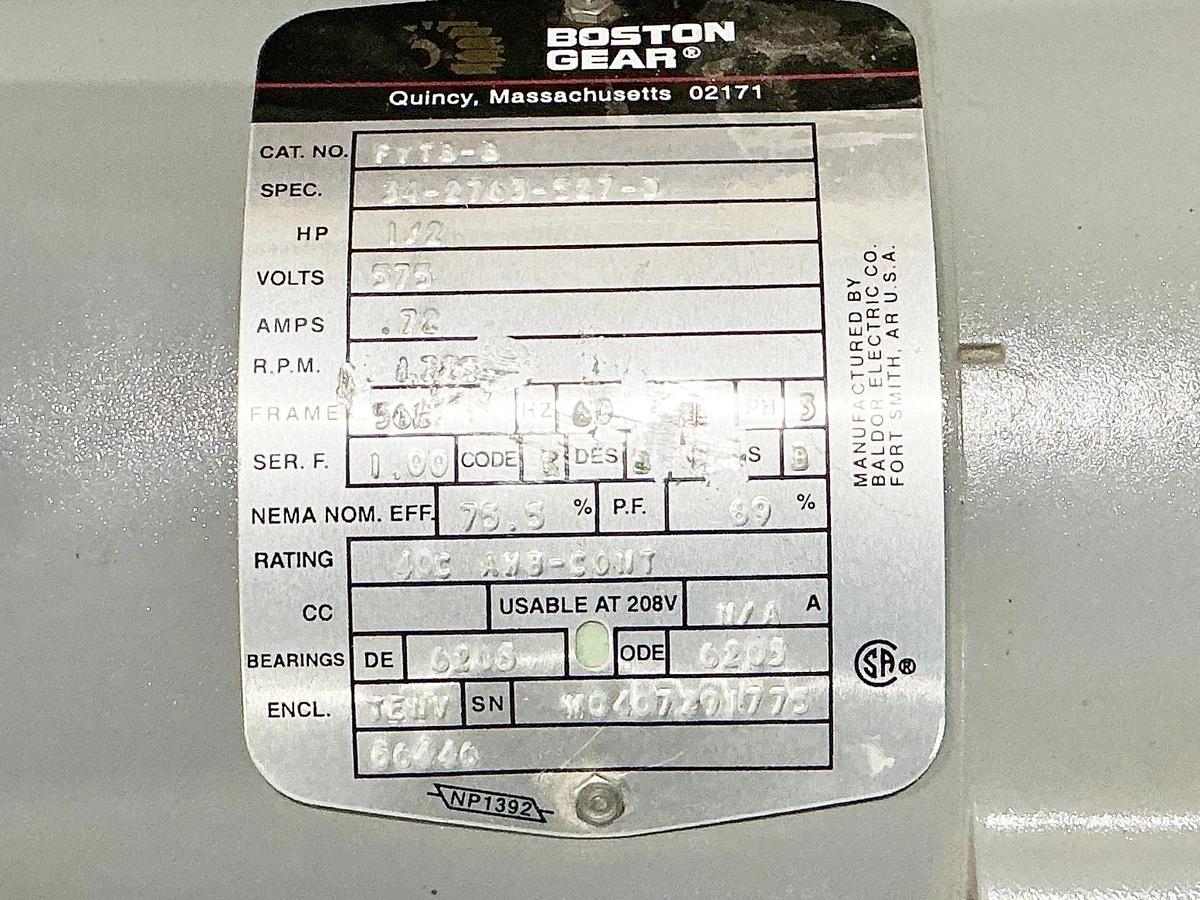 New Boston Gear FYTB-B Electric Motor 34-2763-327-3 1/2HP 575V .72A 60Hz