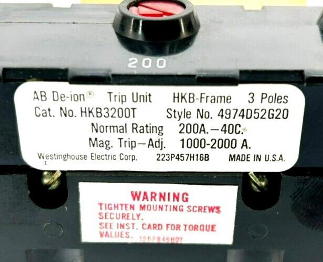 New Eaton Cutler-Hammer HKB3200T Trip Unit, 200 A