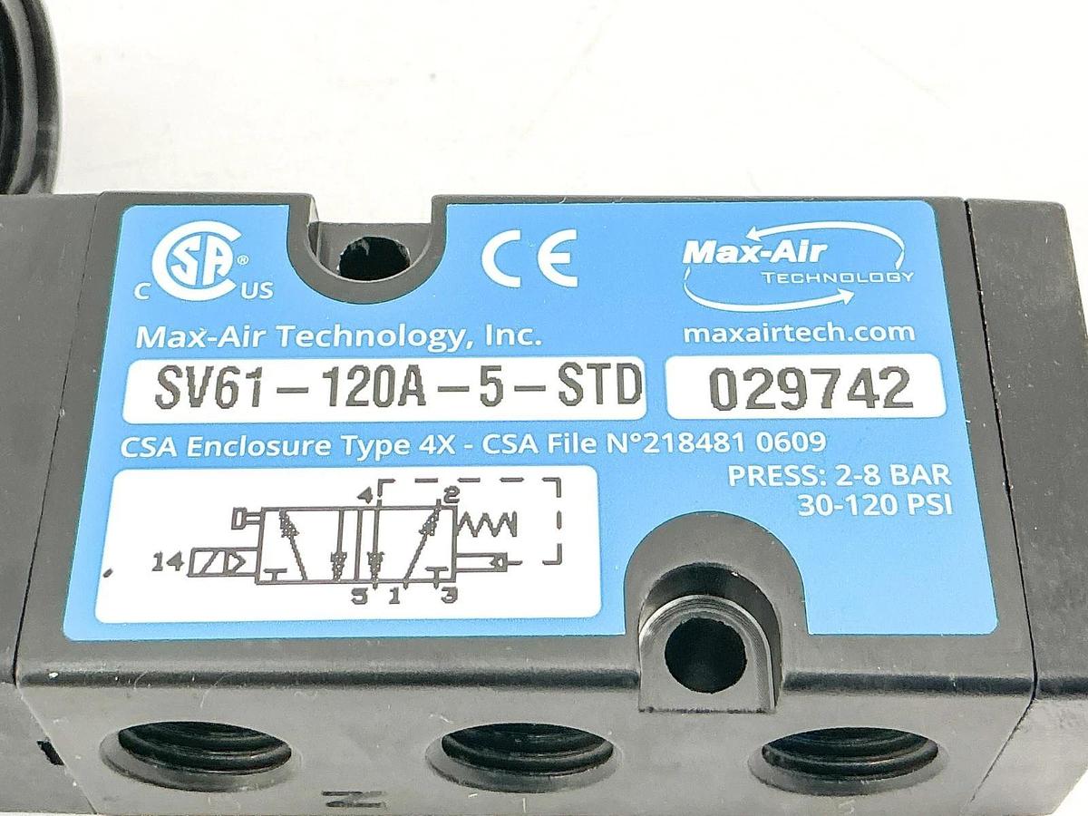 New Max-Air SV61-120A-5-STD Solenoid Valve 30-120PSI 2-8Bar 120Vac 029742
