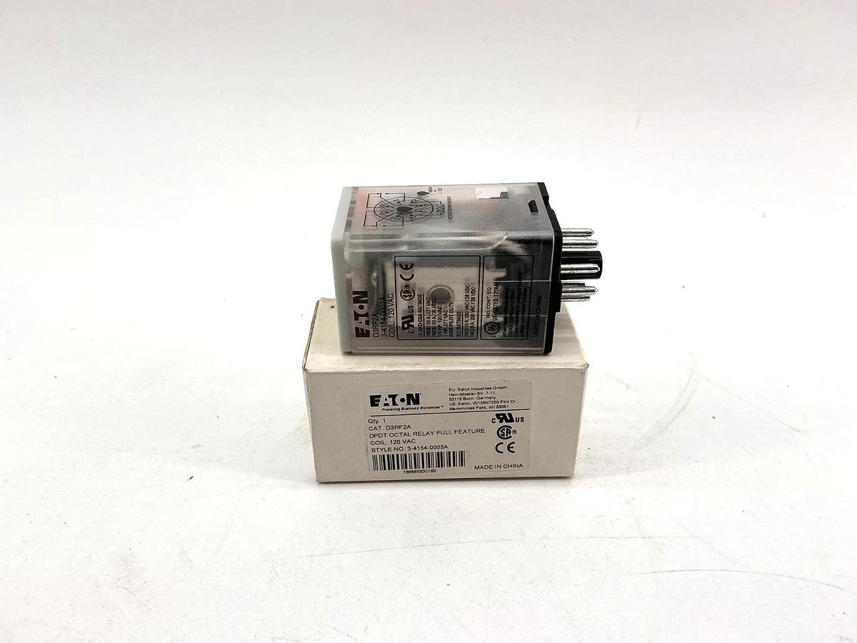 New Eaton D3RF2A Relay 120VAC Coil DPDT Octal 8-Pin