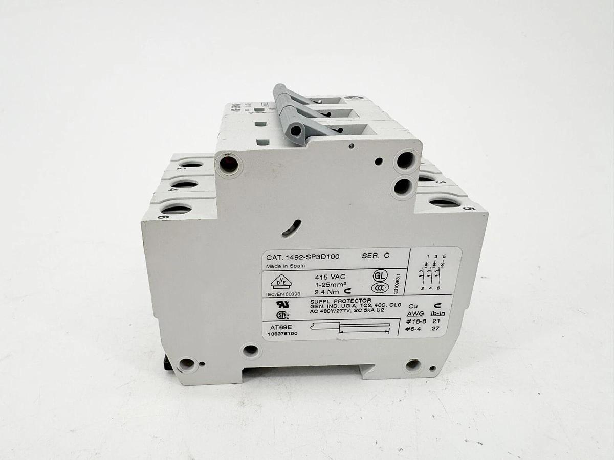 New Allen Bradley 1492-SP3D100 Ser. C Circuit Breaker 10A 3P DIN Rail Mounted