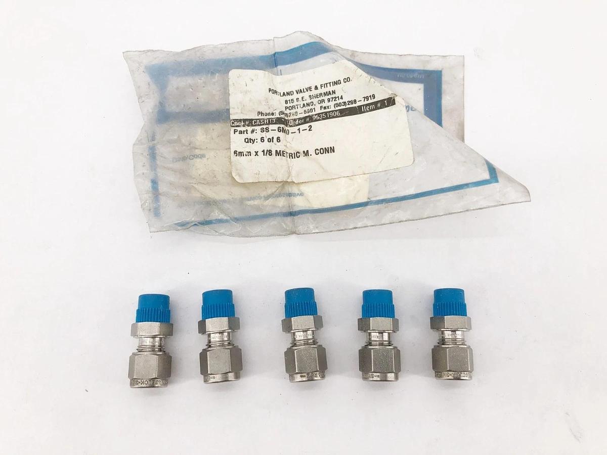 Bag of 5 New Swagelok SS-6M0-1-2 Stainless Steel Connectors 6mm OD x 1/8"
