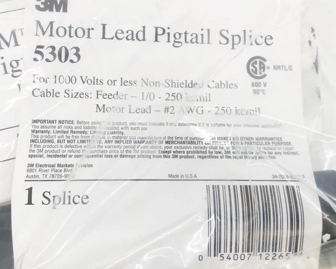 New 3M 5303 Motor Lead Pigtail Splice Kit 1000V or Less (3 Splices)