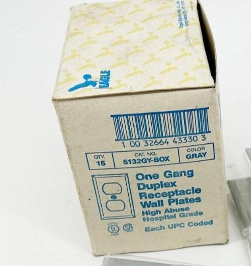 New Eagle 5132GY-BOX One Gang Duplex Wall Plate Hospital Grade Gray QTY 15