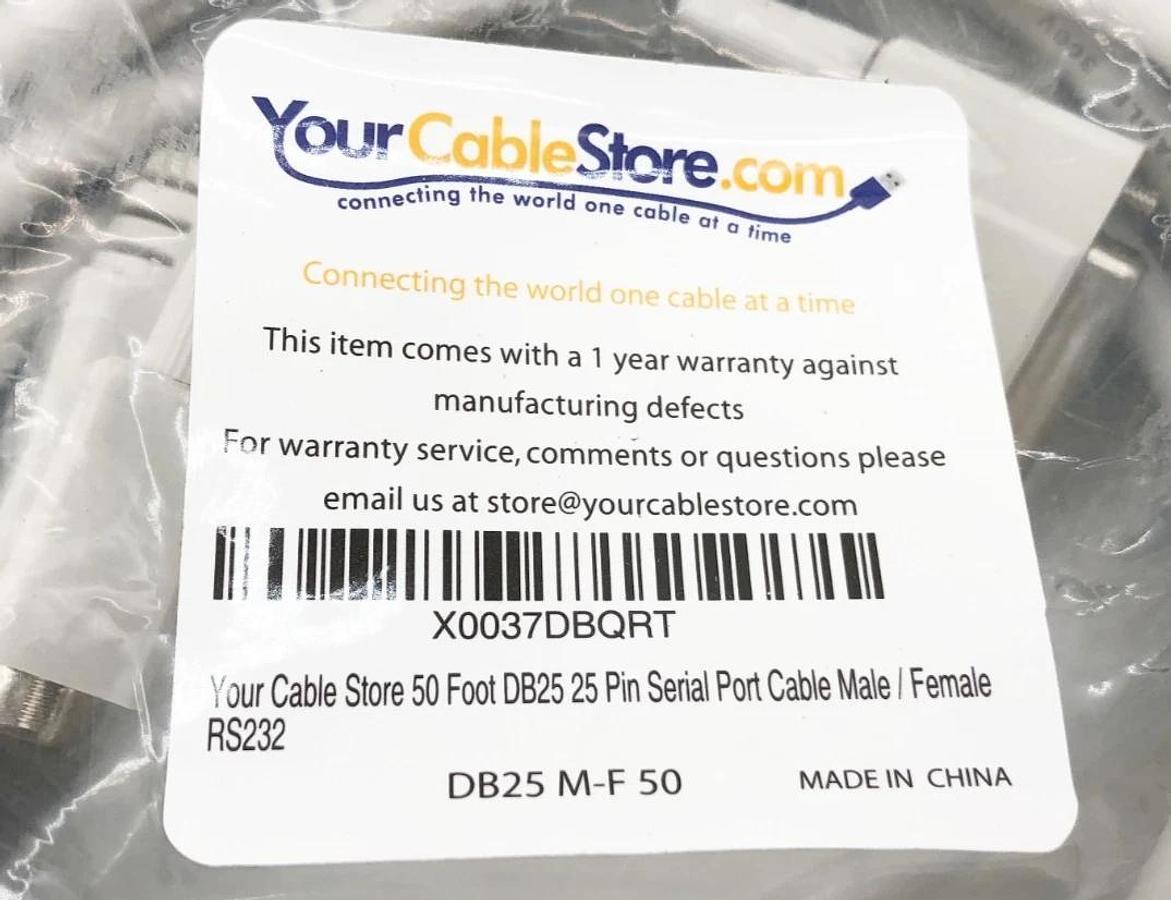New Your Cable Store DB25 M-F 50 Male/Female Serial Port Cable 25-Pin 50FT.