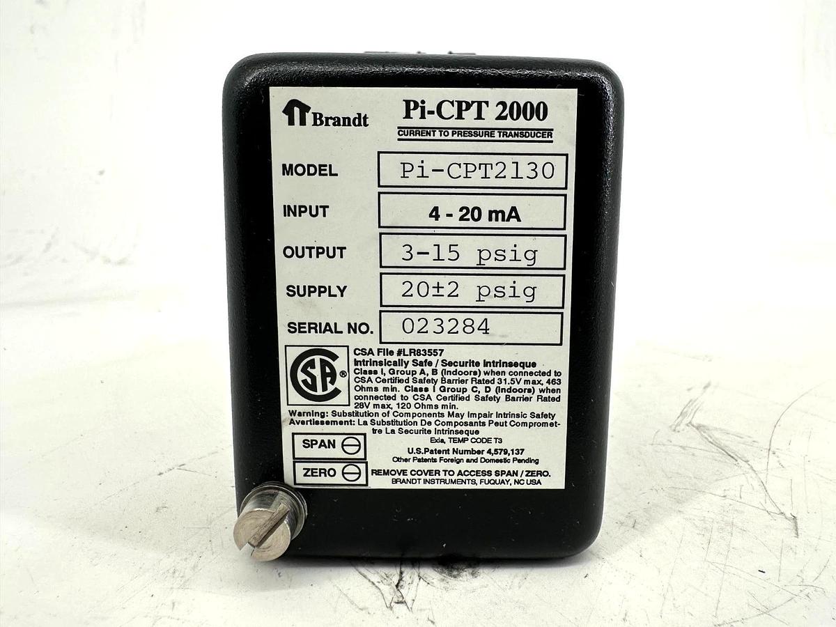 New Brandt Pi-CPT2130 Pressure Transducer Input 4-20mA Output 3-15 PSIG