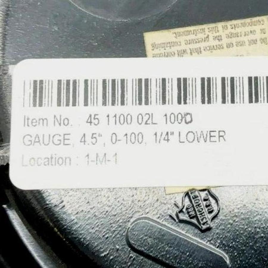 New Ashcroft 45-1100-02L-1000 Pressure Gauge 4-1/2" Dia. 0-1000psi 1/4" Bottom