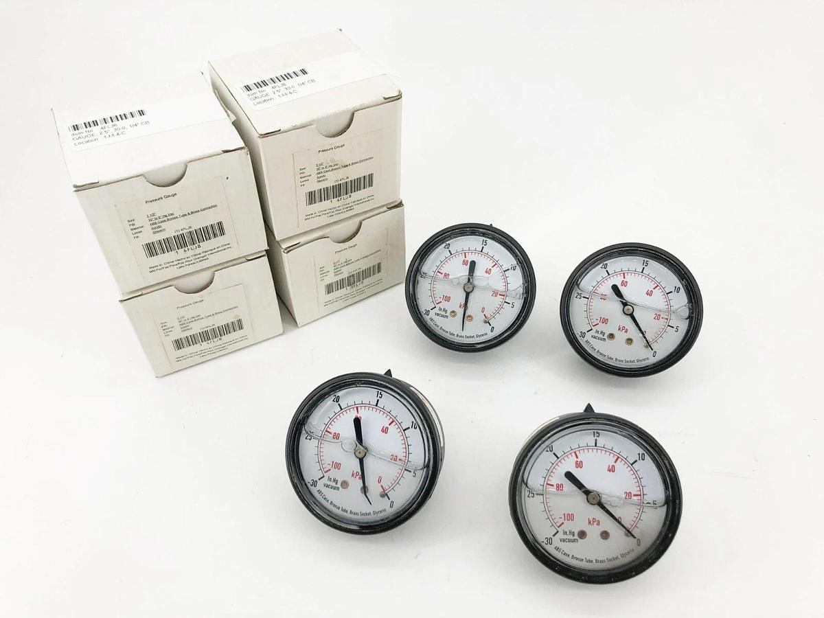 Lot of 4 New Grainger 4FLJ8 Pressure Gauge 2-1/2" Dia. 30-0in. Hg