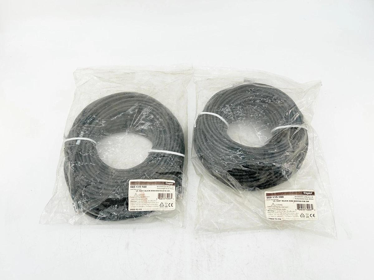 New Lot of 2 Legrand 560-135-100 Patch Cable VS 100' Black Non Booted C5E CM