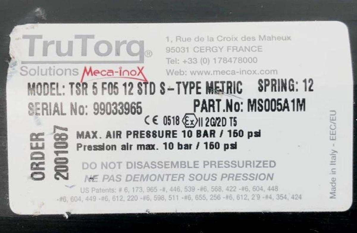 New TruTorq MS005A1M Actuator 150psi TSR 5 F05 12 STD S-TYPE METRIC - No Box