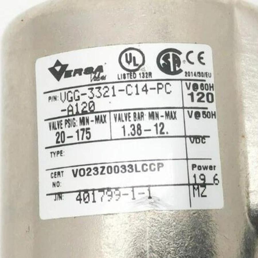 New Versa VGG-3321-C14-PC-A120 Air Valve 3-Way 2-Pos. Brass 120V 60Hz - No Box