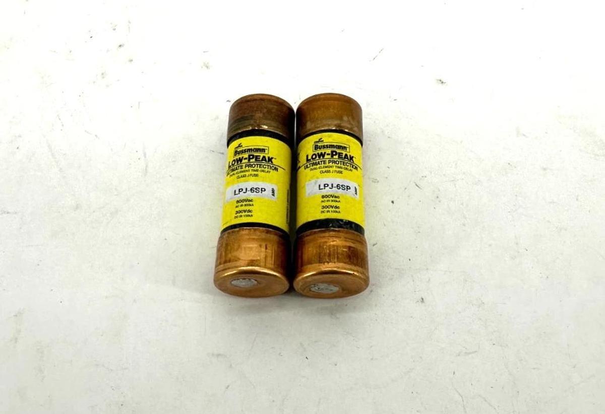 Lot of 2 New Bussmann LPJ-6SP Low-Peak Dual-Element Class J Fuse 6A 600V