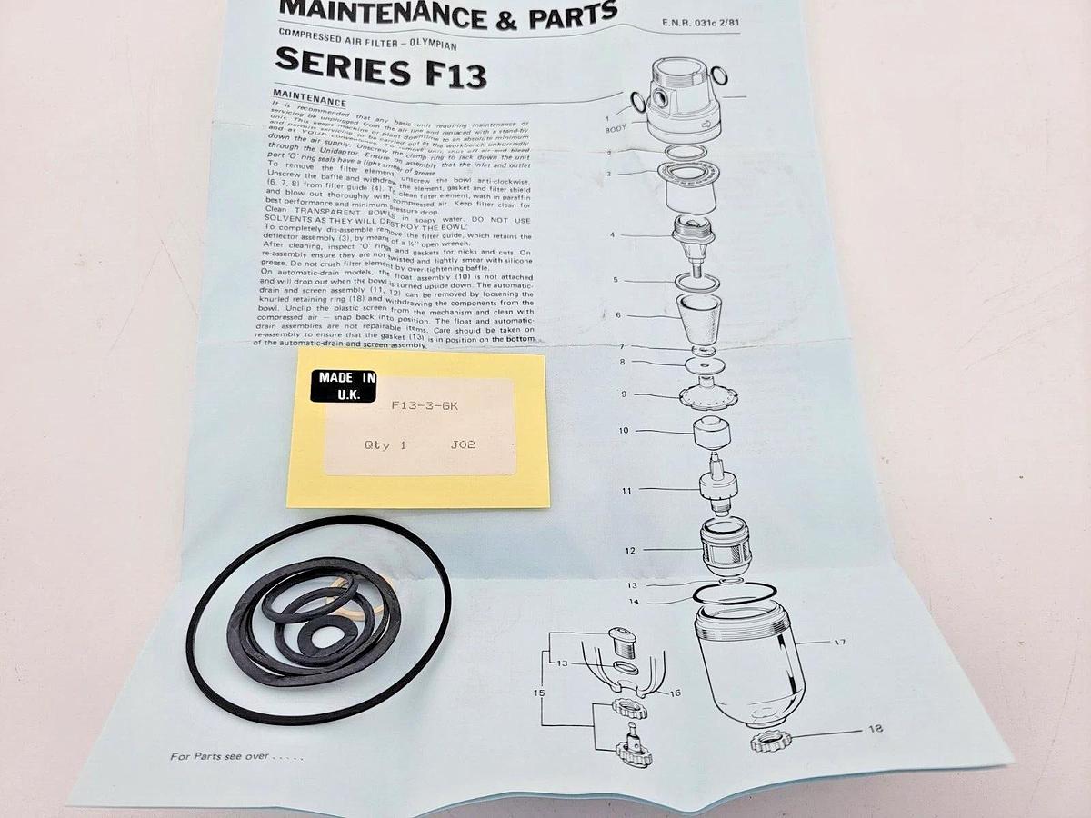 New Norgren F13-3-GK Gasket Repair Kit