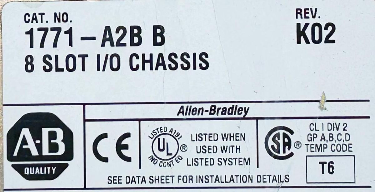 Used Allen Bradley 1771-A2B I/O Chassis Assembly PLC 5 8 Slot 16A 5VDC