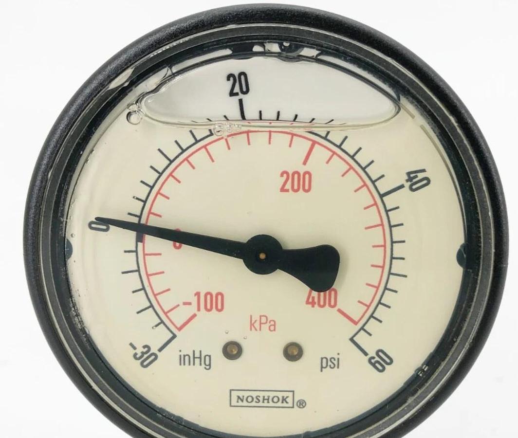 New Noshok 25-200-60-inH20-vac Vacuum Gauge 1/4" NPT Male Bottom Connection