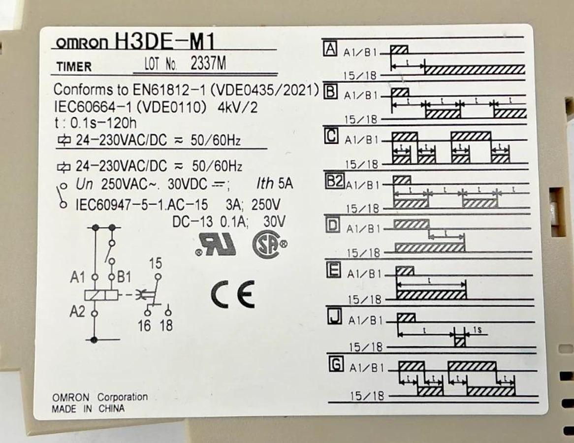 New Omron H3DE-M1 Timer Relay Time: 0.1sec-120hr 5A 250V 24-230VAC/DC 50/60HZ
