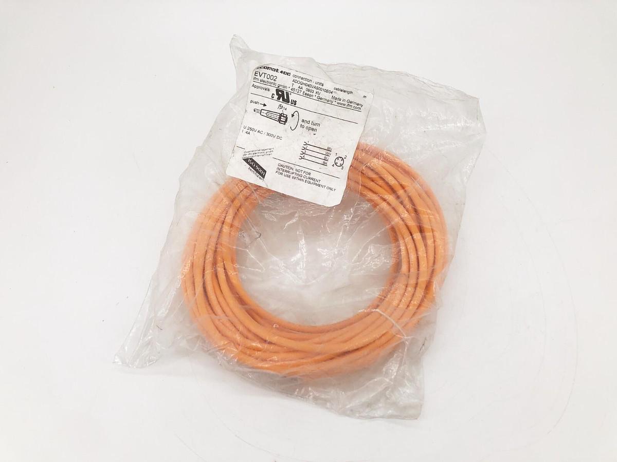 New IFM Efector EVT002 Sensor Cable 5-Pin Female M12 250VAC 300VDC 10m Length