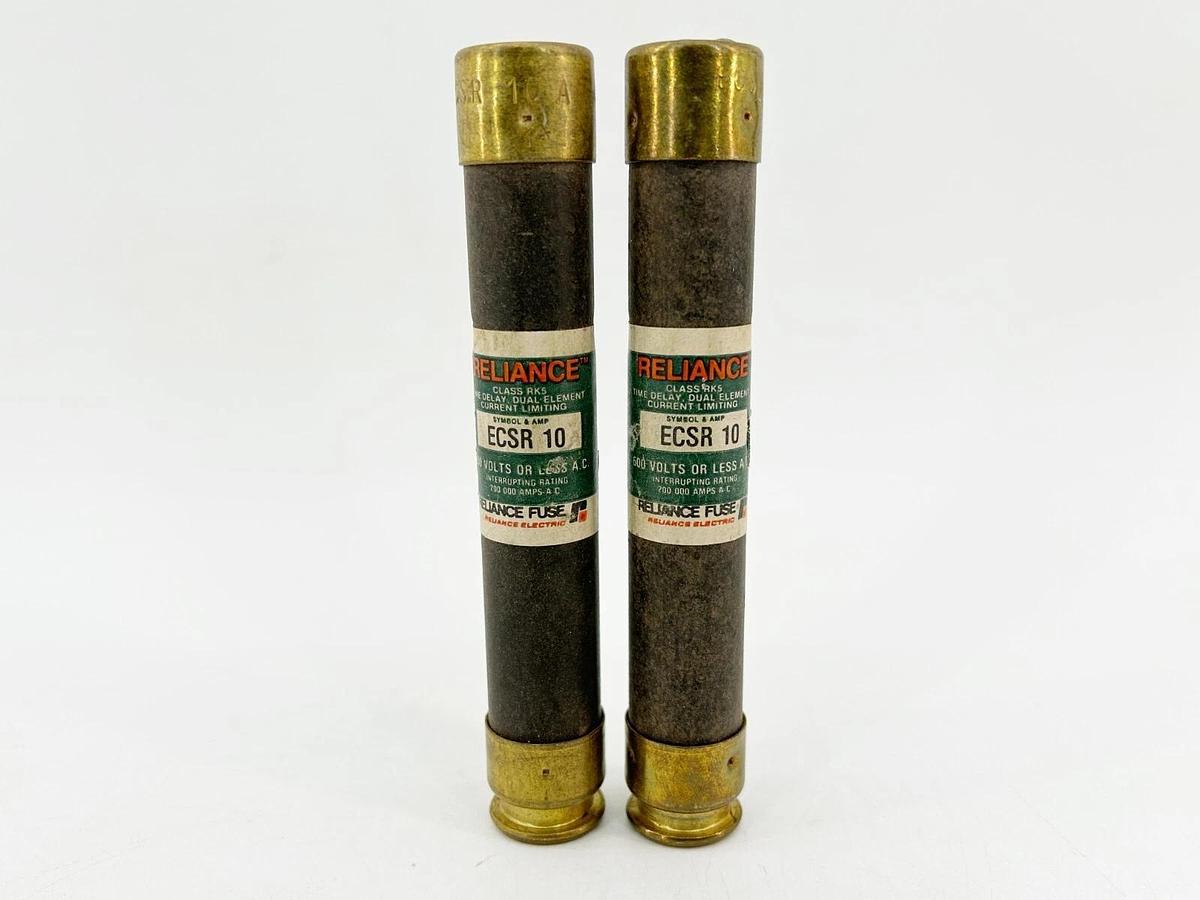 New Lot of 2 Reliance ECSR10 Time Delay Dual Element Fuse 10Amp 600V Class RK5