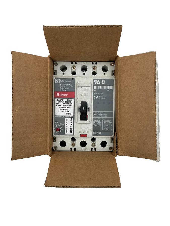 Used Westinghouse HMCP015E0C Ser C Motor Circuit Breaker 3-Pole 15A 600VAC