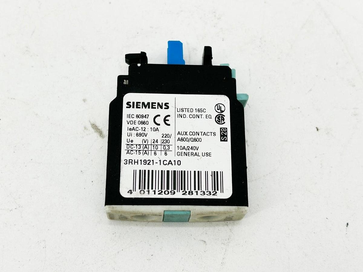 New Lot of 3 Siemens 3RH1921-1CA10 Auxiliary Contact Block 10Amp 240VAC 1 Pole 1