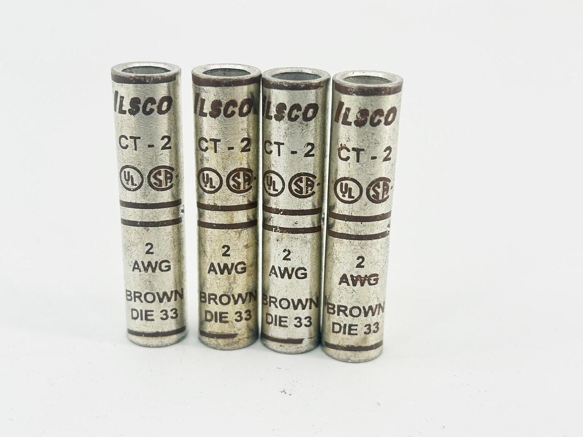 New Lot of 4 Ilsco CT-2 Copper Compression Lug 2AWG Die 33 Brown