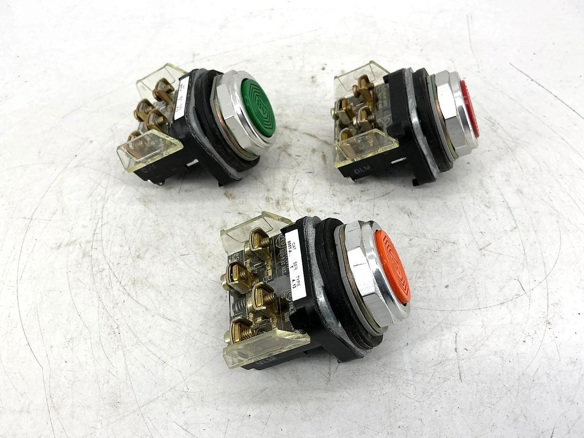 Used Lot of 3 Allen Bradley 800T-A Ser T Pushbutton Amber Green Red w/ 800T-XA